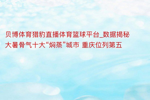 贝博体育猎豹直播体育篮球平台_数据揭秘大暑骨气十大“焖蒸”城市 重庆位列第五