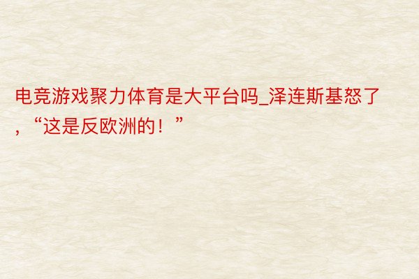 电竞游戏聚力体育是大平台吗_泽连斯基怒了，“这是反欧洲的！”