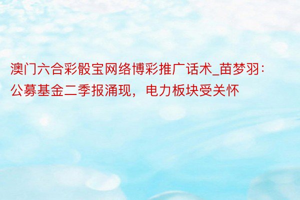 澳门六合彩骰宝网络博彩推广话术_苗梦羽：公募基金二季报涌现，电力板块受关怀