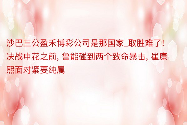 沙巴三公盈禾博彩公司是那国家_取胜难了! 决战申花之前， 鲁能碰到两个致命暴击， 崔康熙面对紧要纯属