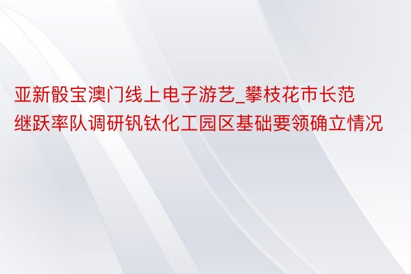 亚新骰宝澳门线上电子游艺_攀枝花市长范继跃率队调研钒钛化工园区基础要领确立情况