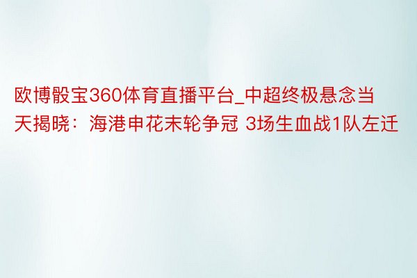 欧博骰宝360体育直播平台_中超终极悬念当天揭晓：海港申花末轮争冠 3场生血战1队左迁