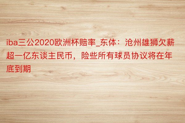 iba三公2020欧洲杯赔率_东体：沧州雄狮欠薪超一亿东谈主民币，险些所有球员协议将在年底到期